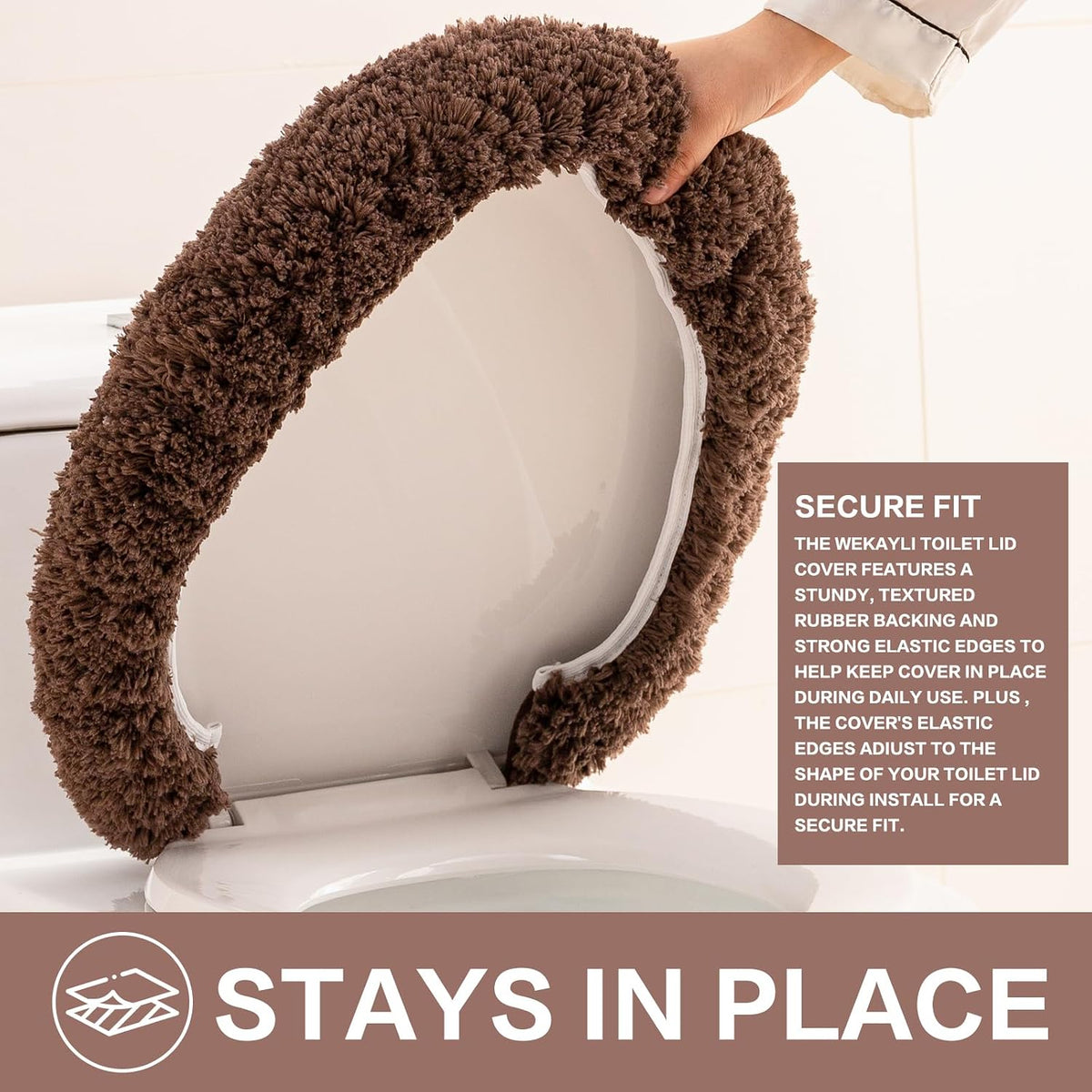 Microfiber Toilet Lid Cover, 17.5"x15" Fits Round Oblong and Elongated