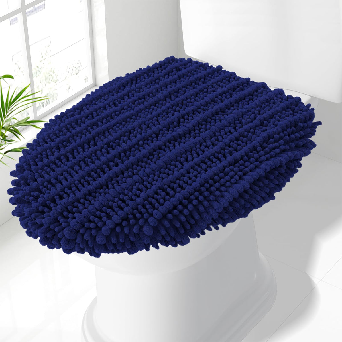 Smiry Soft Chenille Bathroom Toilet Lid Cover 17.5x15 Rubber Backing Covers