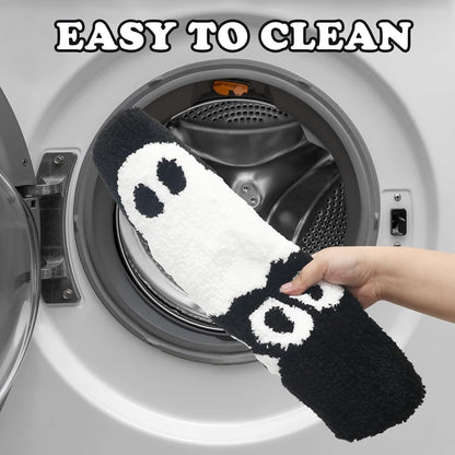 FYSUIMU Halloween Toilet Seat Cover Black White Boo Ghost Soft Toilet Lid Cover with Adjustable Rubber Backing for Bathroom Trick or Treat Holiday Party Decoration