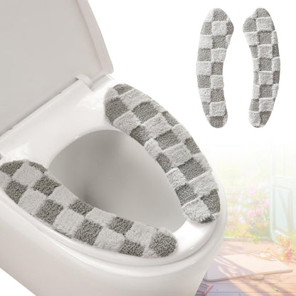 Thick and Warm Plush Toilet Seat Cover – Washable, Reusable Cushion with TPR Adhesive & Checkered Pattern for Comfort & Insulation (White)