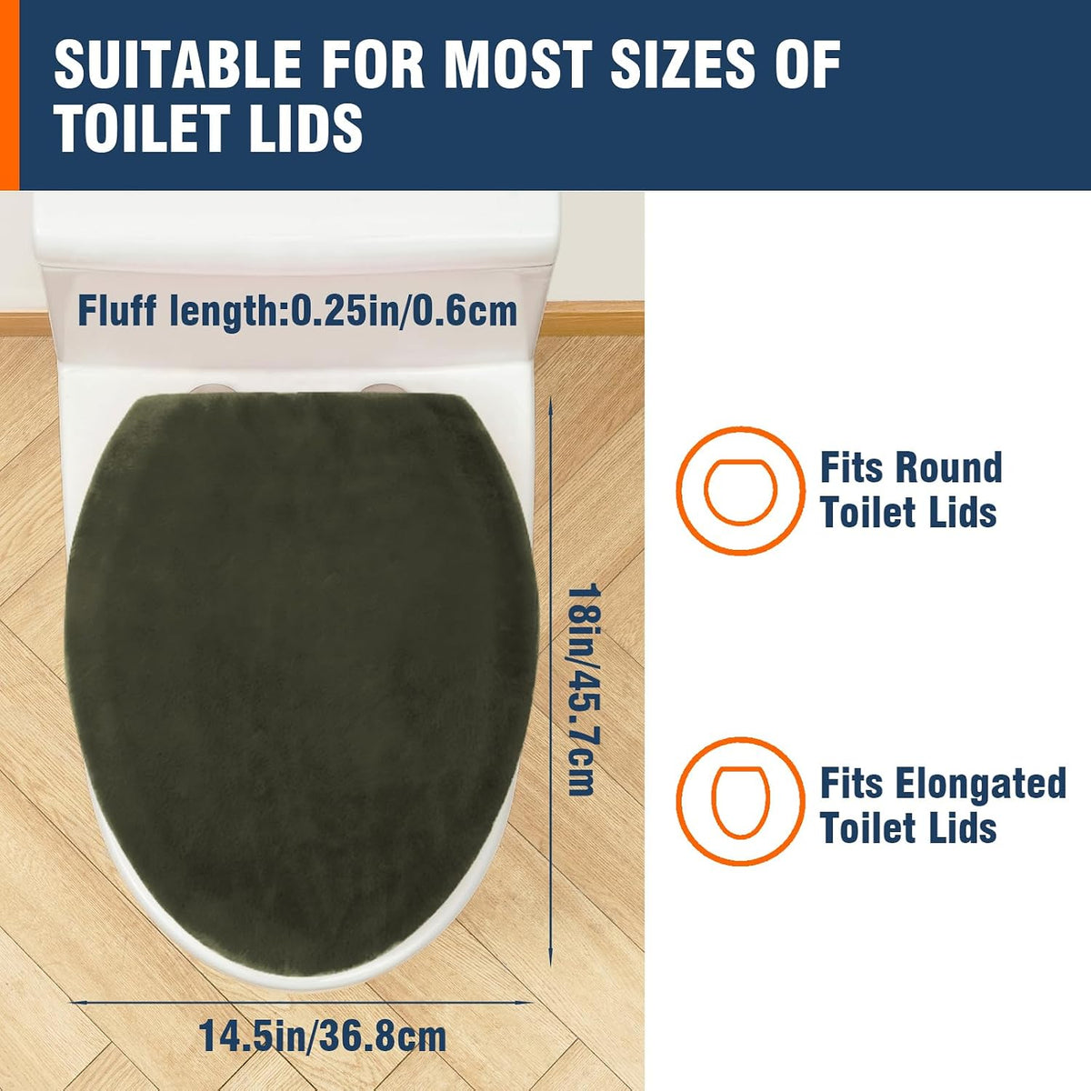 Comfortable Soft Plush Toilet Lid Cover for Bathroom, Machine Washable Toilet Seat Covers, Fits Most Round Elongated and Oblong Lids, Easy Installation& Cleaning (Olive green)