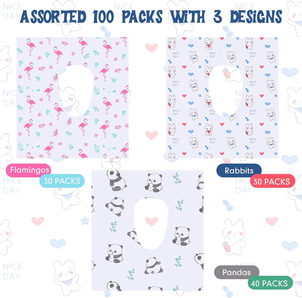 Dunzoom 100 Pack Disposable Toilet Seat Covers, Cute Animal Waterproof
