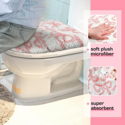 SmoothNovelty Toilet Lid Cover Coquette Plush Cover, Pink, Bow