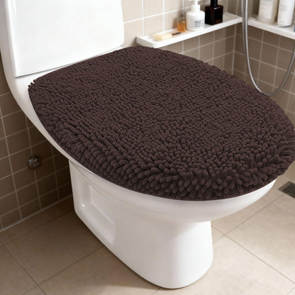 RUN HELIX Bathroom Toilet Lid Cover,Chenille Machine Washable Seat Covers, 17.5x15, Stays in Place Rubber Backing, Fits Most Round, Elongated and Oblong Lids, Accessories Decor,White
