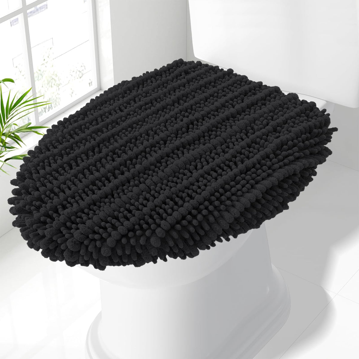 Smiry Soft Chenille Bathroom Toilet Lid Cover 17.5x15 Rubber Backing Covers