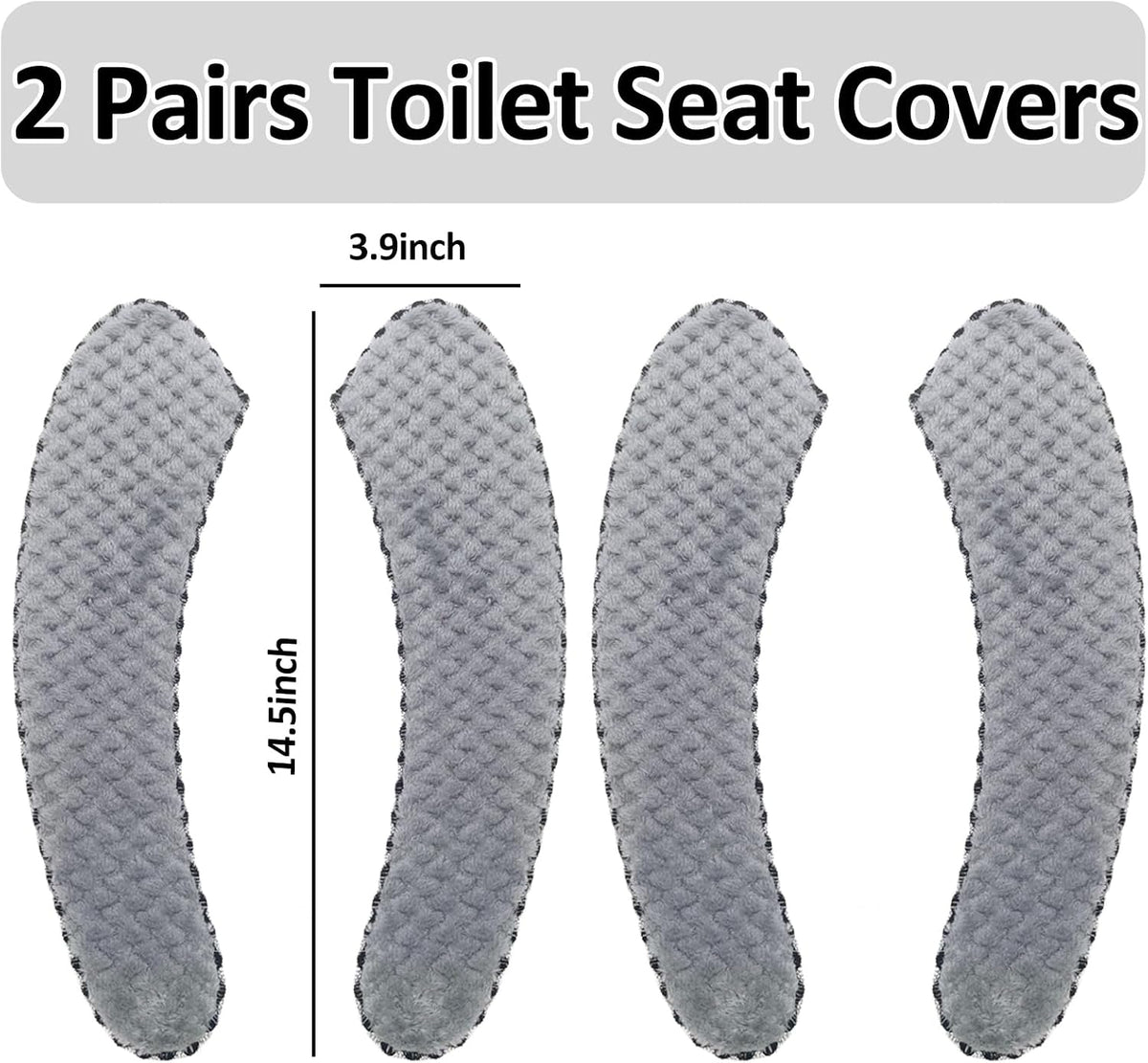 2Pairs Warm Toilet Seat Cover Mat Plush Thick Toilet Seat Padded Non Slip Soft Cushion Washable Bathroom Warmer Static Cling Cover Non Adhesive,Grey