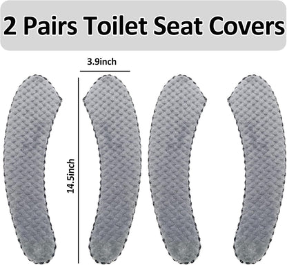 2Pairs Warm Toilet Seat Cover Mat Plush Thick Toilet Seat Padded Non Slip Soft Cushion Washable Bathroom Warmer Static Cling Cover Non Adhesive,Grey