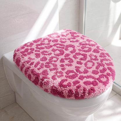 Fanfanwin Toilet Lid Cover Soft Microfiber Plush Tufted, Brown, Cheetah