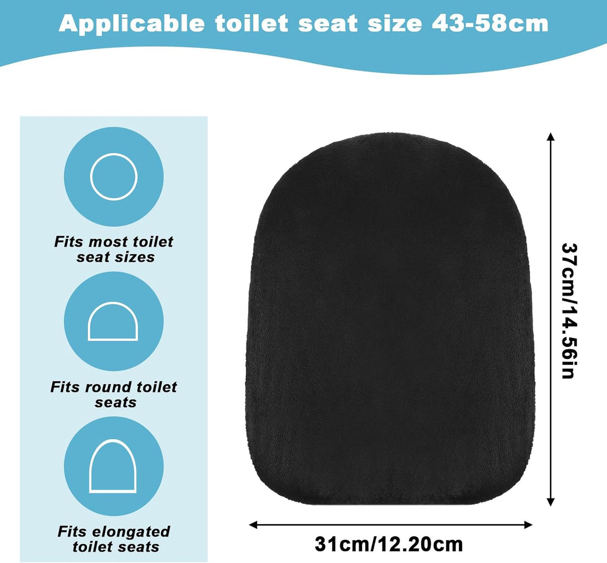 Microfiber Toilet Lid Cover, Soft Velvet Toilet Cover, Absorbent, Comfortable Bathroom Toilets Lid Covers Seat Fits Most Toilets Lids for Black, Elastic Bottom Fabric Seat