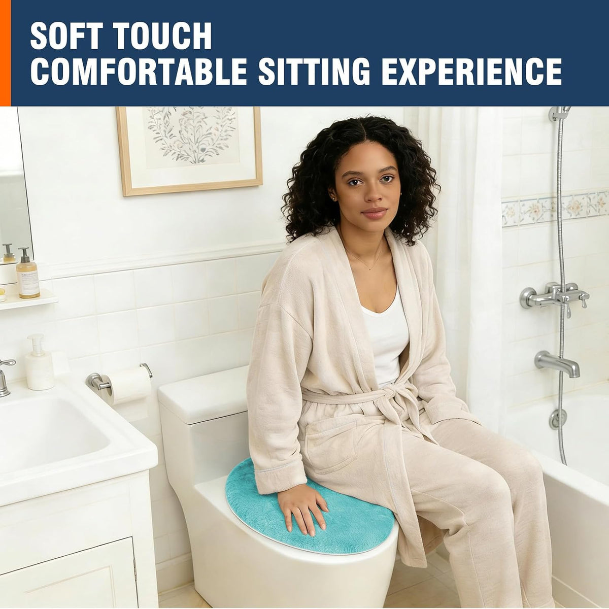 Soft Plush Toilet Lid Cover for Bathroom, Machine Washable Toilet Seat Covers, Fits Most Round Elongated and Oblong Lids, Easy Installation& Cleaning (Turquoise)