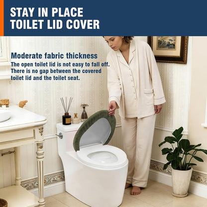 Comfortable Soft Plush Toilet Lid Cover for Bathroom, Machine Washable Toilet Seat Covers, Fits Most Round Elongated and Oblong Lids, Easy Installation& Cleaning (Olive green)