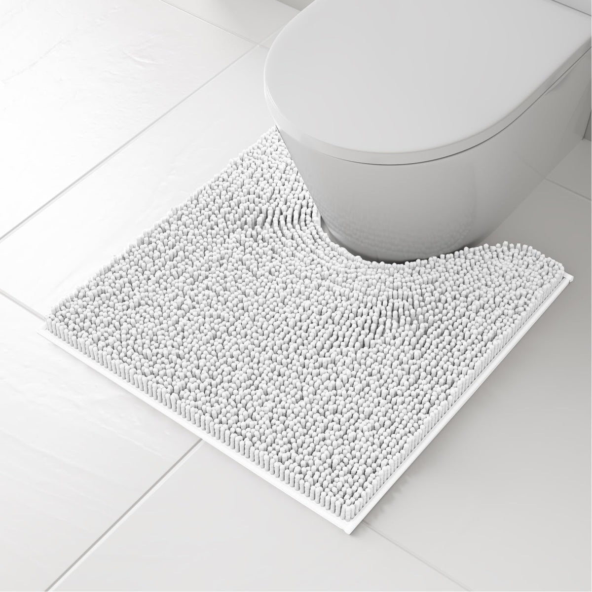 RUN HELIX Bathroom Toilet Lid Cover,Chenille Machine Washable Seat Covers, 17.5x15, Stays in Place Rubber Backing, Fits Most Round, Elongated and Oblong Lids, Accessories Decor,White