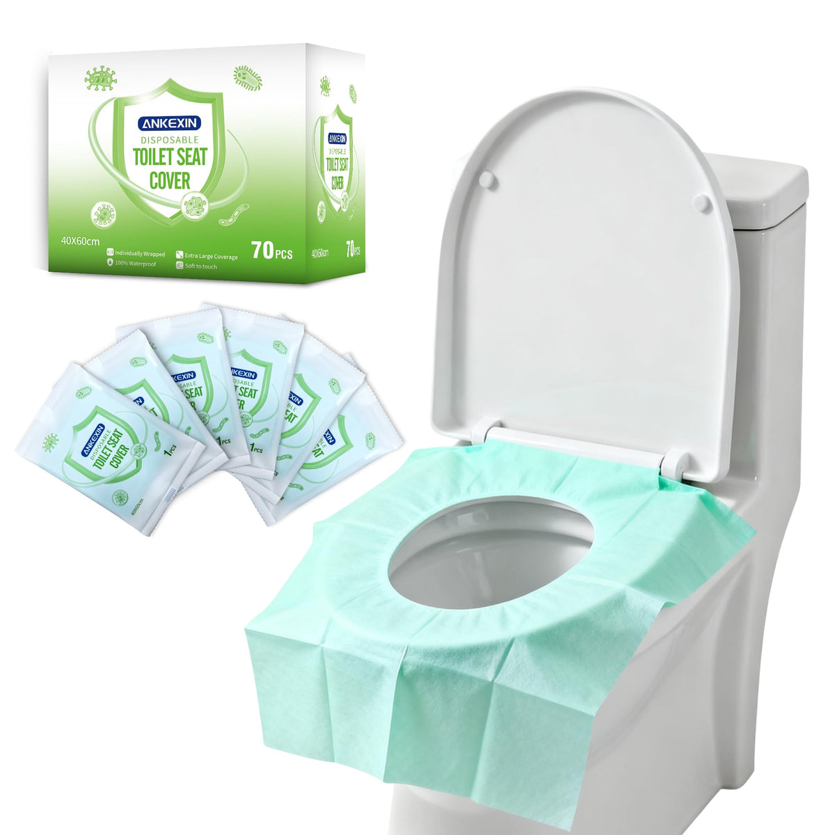 Disposable Toilet Seat Covers, 20 PCS Individually Travel Pack, XL Waterproof & Adhesive Secure Fit for Public Restrooms, Airplane & Office Use