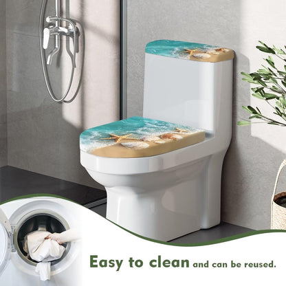 Starfish Toilet Lid & Tank Covers Shell Toilet Seat Covers for Bathroom Dust Cover Set 2 Piece Polyester Fabric Bathroom Covers Elastic Bottom Soft Universal for Most Toilet Bowl Lids