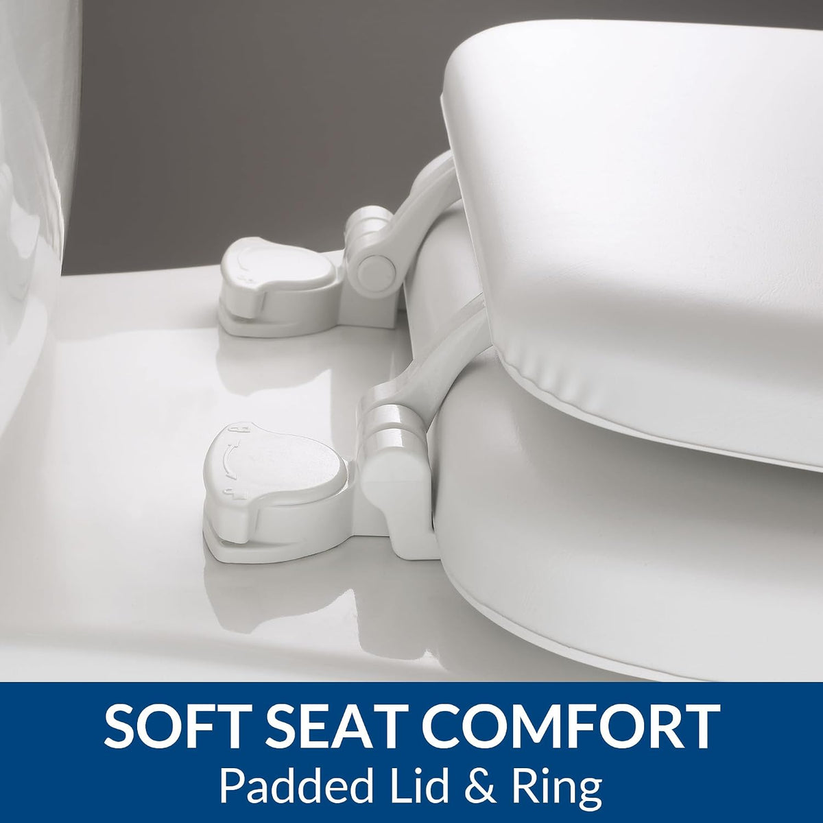 Mayfair Padded Toilet Seat, Cushioned Soft Vinyl over Wood Core Seat, Secure Hinges, Easy Clean, Made in USA, Round, Bone