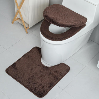 3piece Toilet Seat Cover Set - Toilet Seat Cover +Toilet Lid Cover + toilet rugs u shaped washable, Fits Most Elongated Round and Oblong Toilet,(Machine Washable,Quick-Dry) coffee