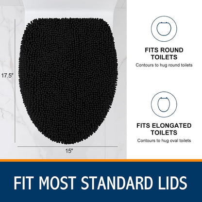 Smiry Soft Chenille Bathroom Toilet Lid Cover 17.5x15, Black