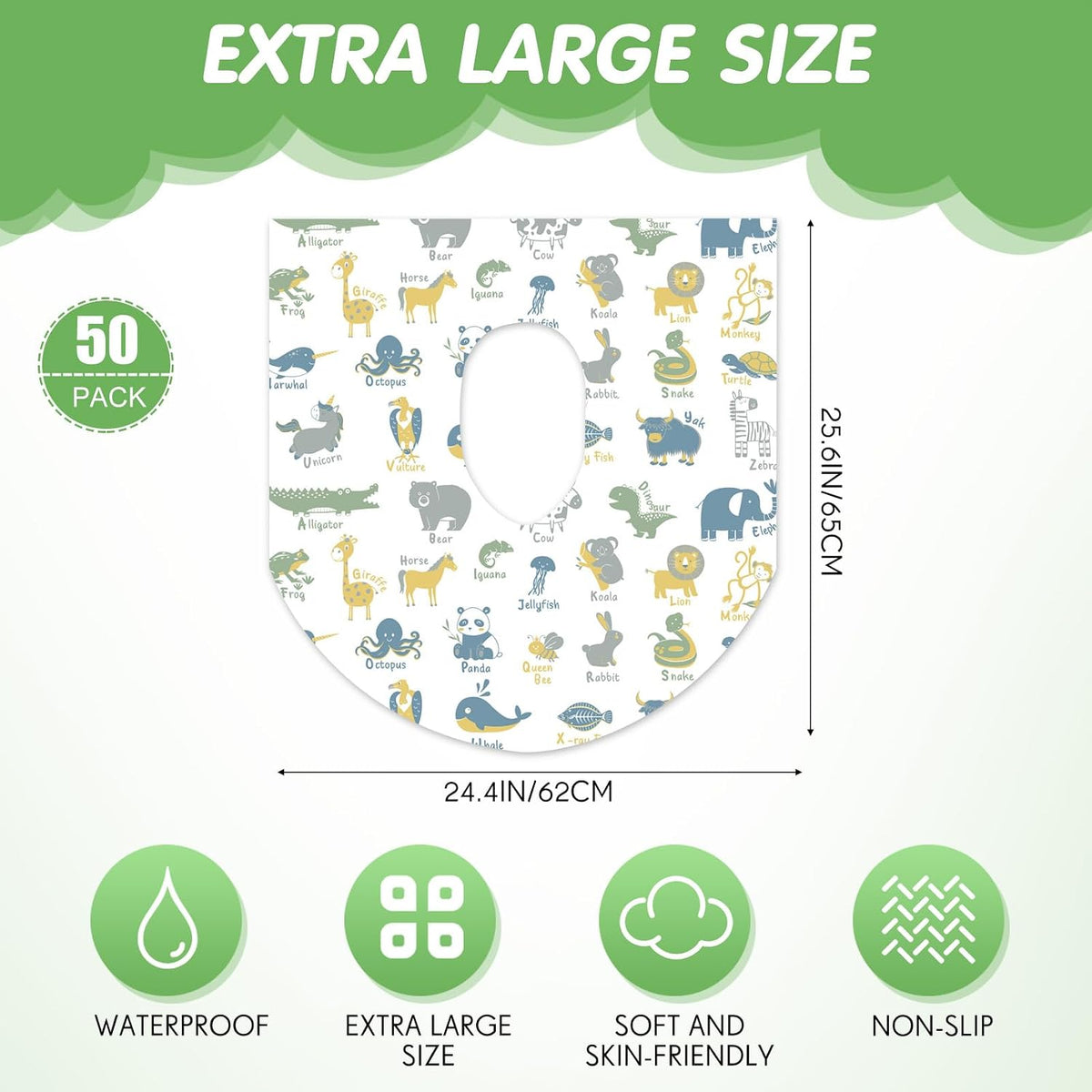 50 Packs Extra Large Disposable Toilet Seat Covers for Kids Adult, Animal