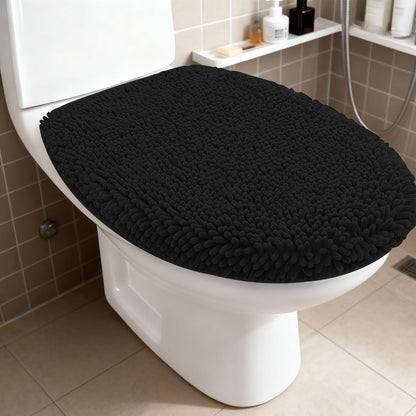 RUN HELIX Bathroom Toilet Lid Cover,Chenille Machine Washable Seat Covers, 17.5x15, Stays in Place Rubber Backing, Fits Most Round, Elongated and Oblong Lids, Accessories Decor,White
