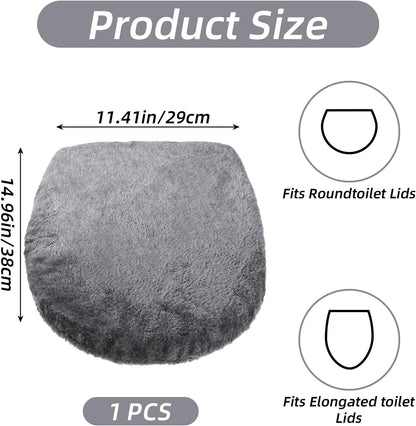 1 PCS Toilet Seat Lid Cover Microfiber Soft Velvet Toilet Cover Durable Adjustable Stretch Fuzzy Seat Covers with Elastic Bottom Absorbent Machine Washable Comfortable for Most Toilets Lids(grey)