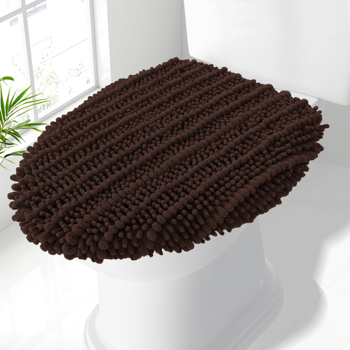 Smiry Soft Chenille Bathroom Toilet Lid Cover 17.5x15 Rubber Backing Covers