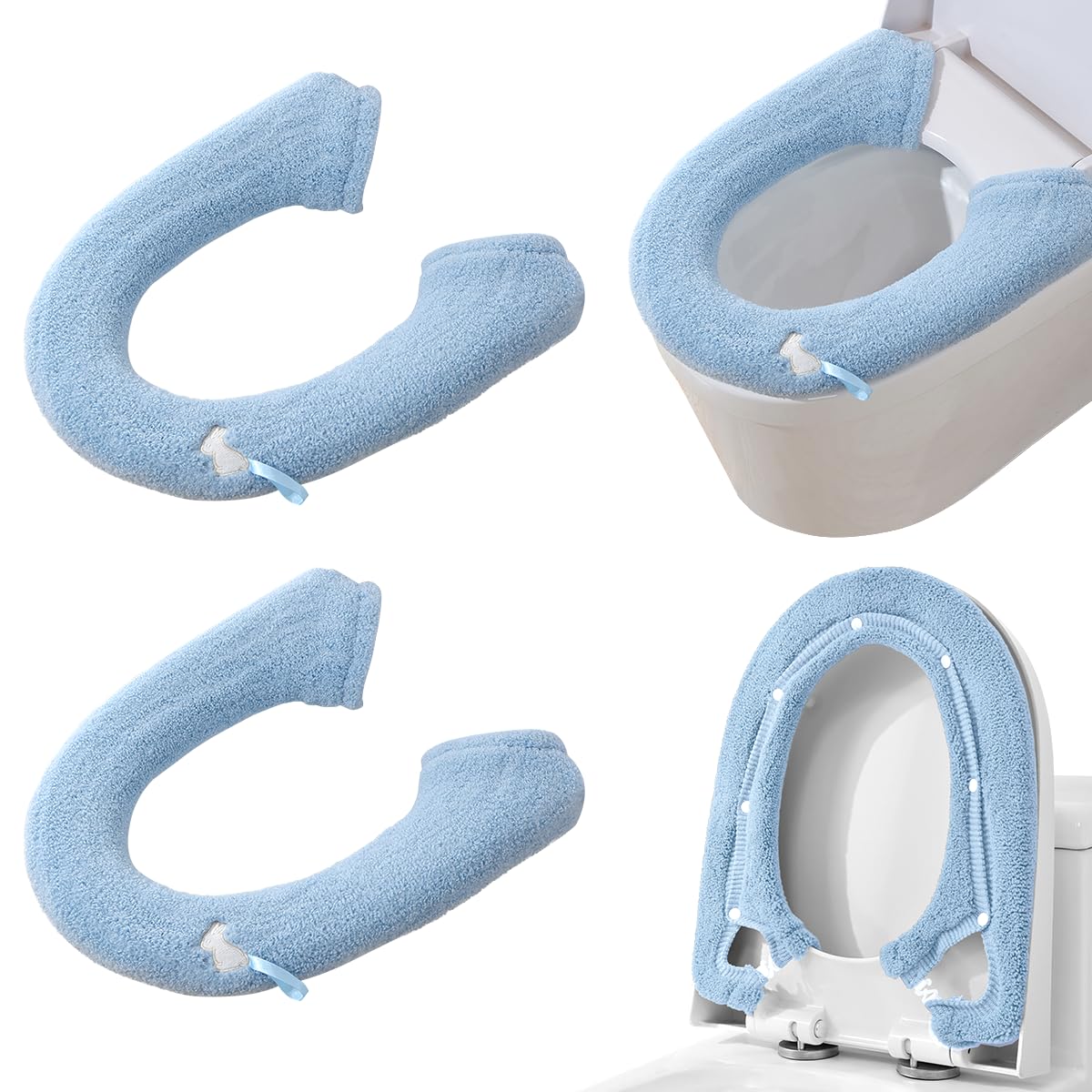 2 Packs Toilet Seat Cover, Plush Warm Bathroom Toilet Seat Cushion with Snaps Fixed Washable and Reusable Toilet Seat Lid Cover Pads, Fits Most Toilet Seats, Light Grey
