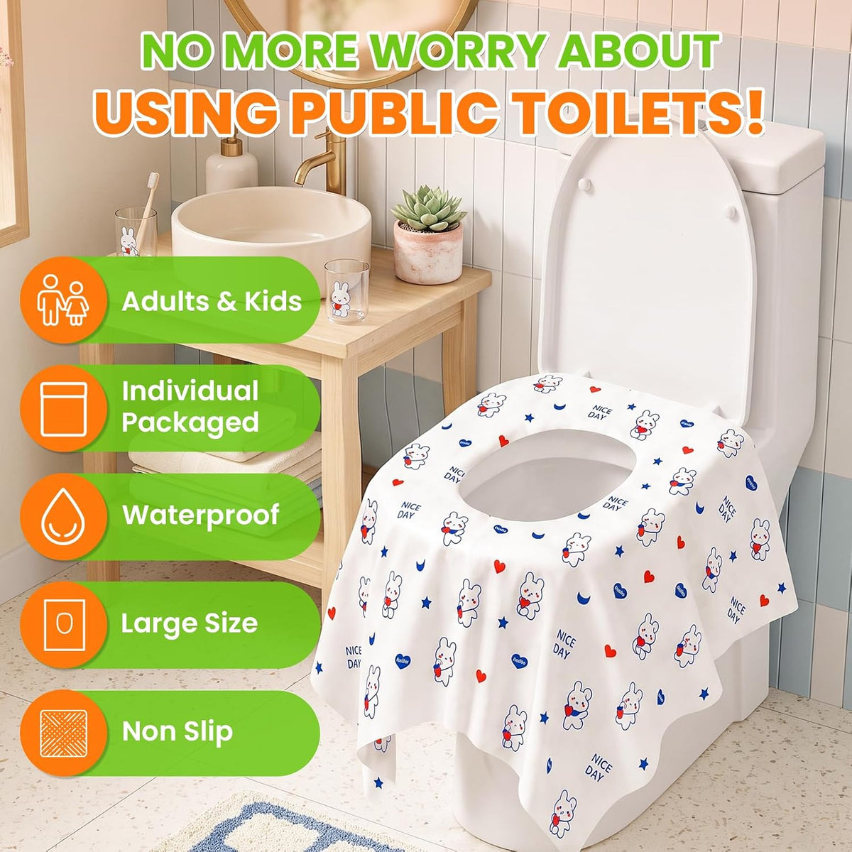 33 Pcs Toilet Seat Covers Disposable, Individually Wrapped for Travel