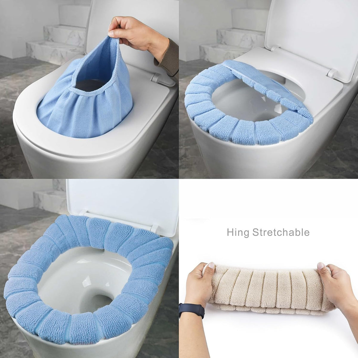 SKJ&CO Toilet Seat Covers, 5 Color Combinations，Soft Toilet Seat Warmer Pads for Bathroom