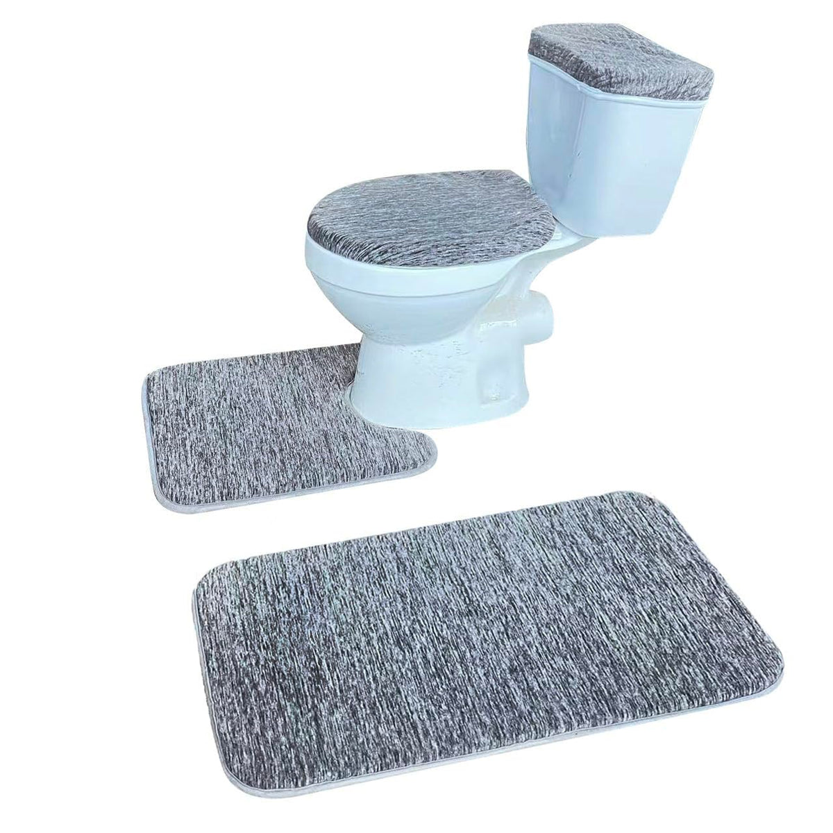 Madeals Bathroom Rug Set 4 Piece with Toilet Lid Cover and Tank Cover Black