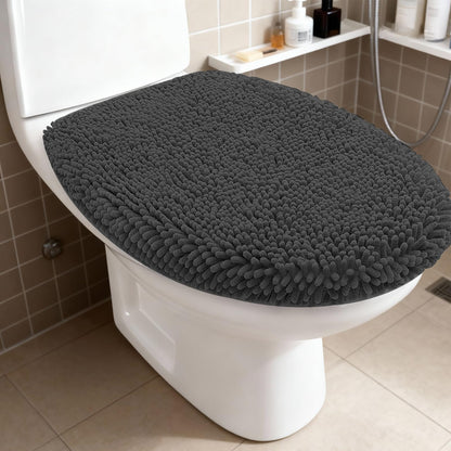 RUN HELIX Bathroom Toilet Lid Cover,Chenille Machine Washable Seat Covers, 17.5x15, Stays in Place Rubber Backing, Fits Most Round, Elongated and Oblong Lids, Accessories Decor,White