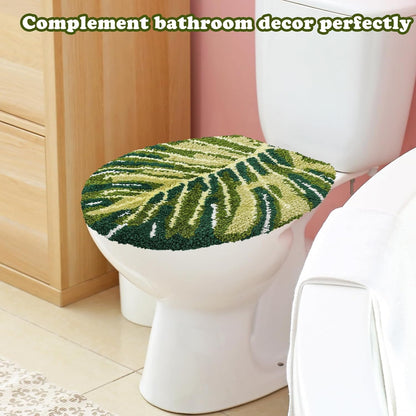 FYSUIMU Palm Leaf Toilet Lid Cover Green Monstera Toilet Seat Cover with Adjustable Rubber Backing for Most Lids Summer Tropical Bathroom Decoration