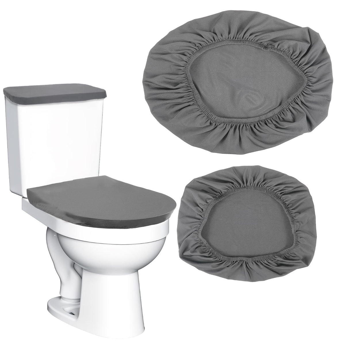 Tyqour Black Toilet Seat Cover Black Toilet Lid Cover and Toilet Tank Cover Set, Universal Toilet Cover Set with Elastic Bottom for Bathroom Decor Accessories