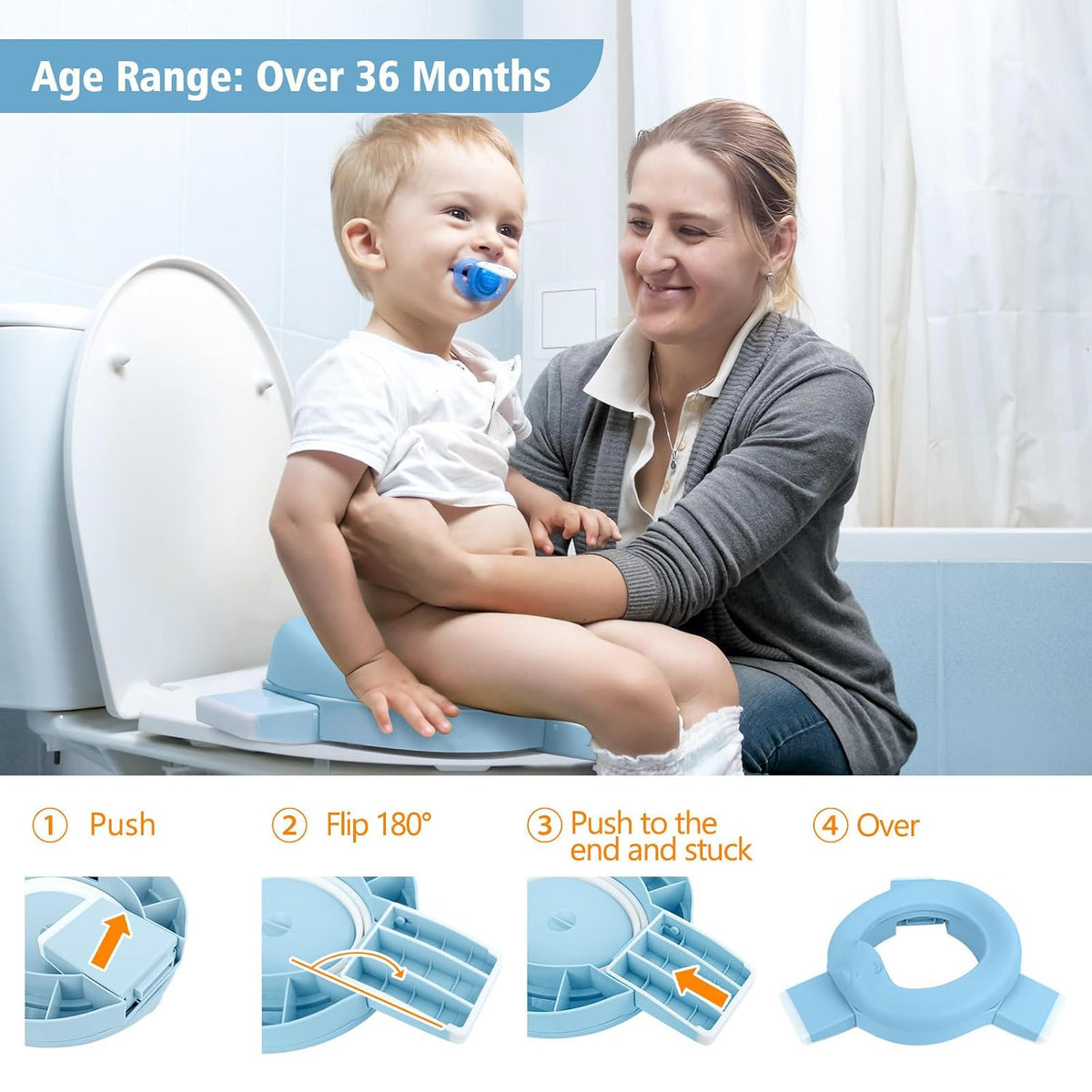 MCGMITT Potty Training Toilet Seat for Toddlers Boys Girls, Portable Baby Toilet Soft EVA Folding Kids Potty Chair Cover with Splash Guard for Travel, Including 3 Non-Slip Feet and Storage Bag (Blue)