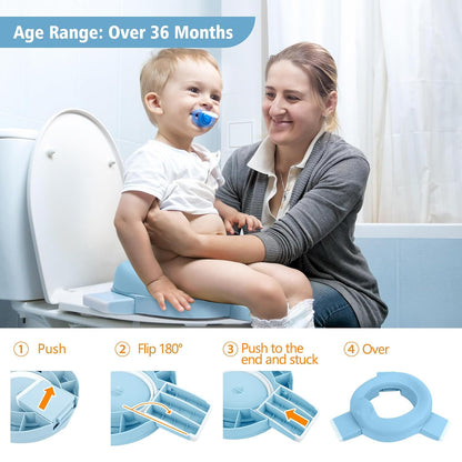 MCGMITT Potty Training Toilet Seat for Toddlers Boys Girls, Portable Baby Toilet Soft EVA Folding Kids Potty Chair Cover with Splash Guard for Travel, Including 3 Non-Slip Feet and Storage Bag (Blue)