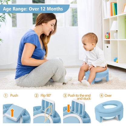 MCGMITT Potty Training Toilet Seat for Toddlers Boys Girls, Portable Baby Toilet Soft EVA Folding Kids Potty Chair Cover with Splash Guard for Travel, Including 3 Non-Slip Feet and Storage Bag (Blue)