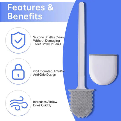 Silicone Toilet Bowl Brush - Wall Mounted Space Saver, Anti-Roll, Anti-Drip, Won’t Damage Traditional Fixtures, Ideal for RV Toilets Cleaning, Designed by RVers