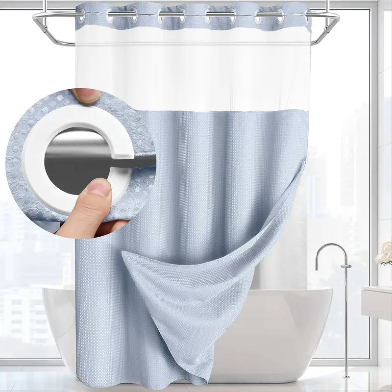 No Hook Washable Waffle Weave Shower Curtain with Snap in Liner -Waterproof Double Layer Shower Curtain With WashableInner Liner,  72 x75 Inch Showercurtain