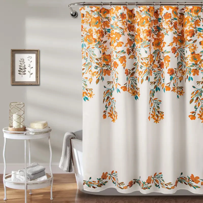 LUSH DÉCOR Shower Curtain Tanisha Floral Print, Lightweight Design, 72x72 inch, 100% Polyester Fabric, Machine Washable, for Bathroom & Guest Bathrooms