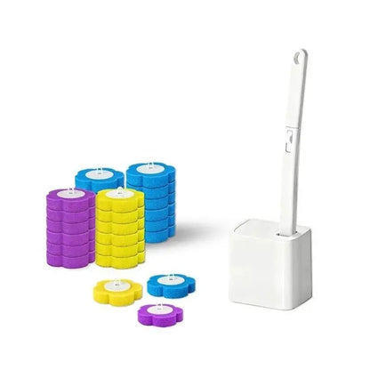 Disposable Toilet Brush Set with Toilet Cleaning System, 1 Brush & 24 Cleaner Refills, 15.7-in ABS Plastic Long Handle Wand, Space-Saving Wall-Mounted Caddy, Bathroom Cleaning Accessory, 1 Brush & 24Cleaner Refills