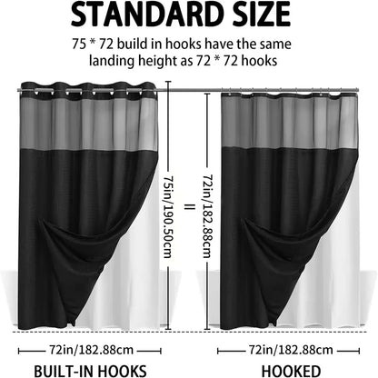 No Hook Waffle Weave Waterproof Shower Curtains for Bathroom, Double-Layer Shower Curtain with Removable Snap-In Liner, Airy Bright Transparent Mesh Top Window, Luxury Bathroom Decor, Modern Washable Home Supply, 72x75in