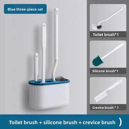 Japanese-Style Wall-Mounted 3-Piece Plastic Toilet Scrubber Brush Set - Long Handle, Soft Bristles, 360° Rotatable Head, Gentle Comprehensive Cleaning, Space-Saving Bathroom Home Supply Essential, Japanese-Style Design