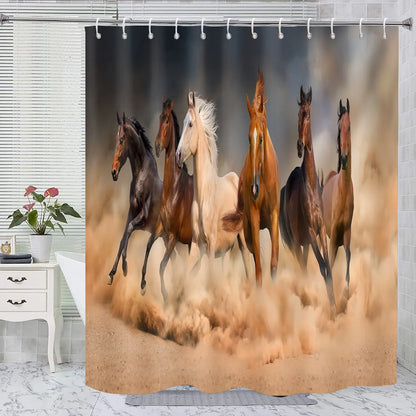 [Popular Choice]1pc/4pcs, bathroom curtains shower, bathroom set, shower curtains, bathroom rug, home decoration, Decorative, bath mat, bathroom mat, horse pattern, animal theme decoration, bathroom set, with 12 hooks, Shower Curtain Sets