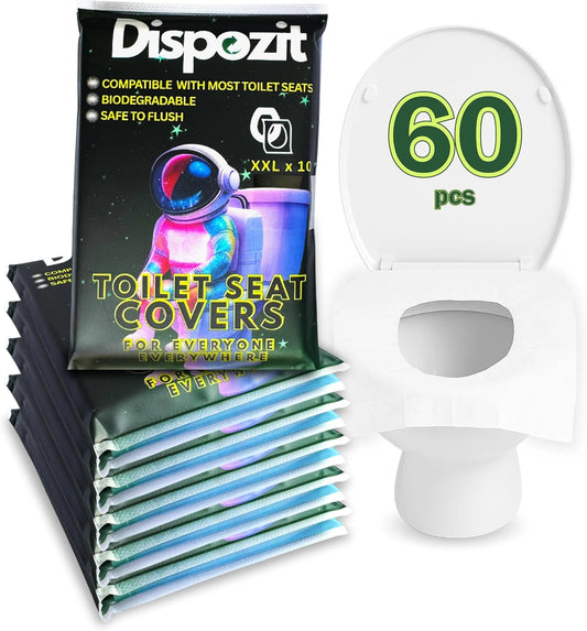 60 Pcs XL Flushable toilet seat covers for Public Toilets for all