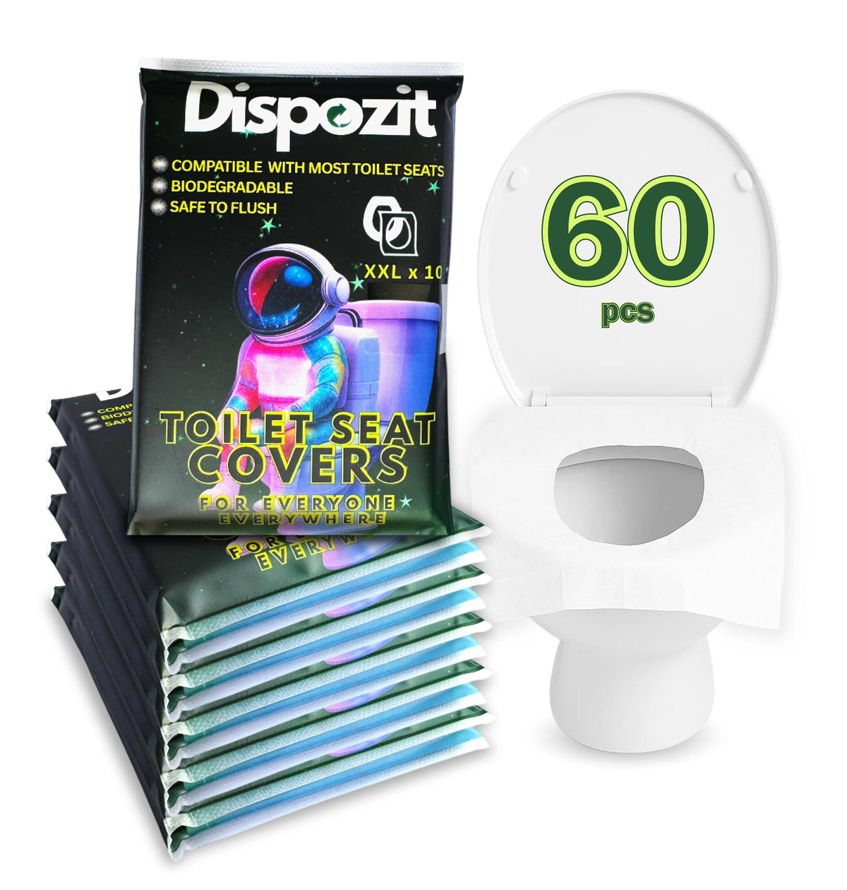 60 Pcs XL Flushable toilet seat covers for Public Toilets for all