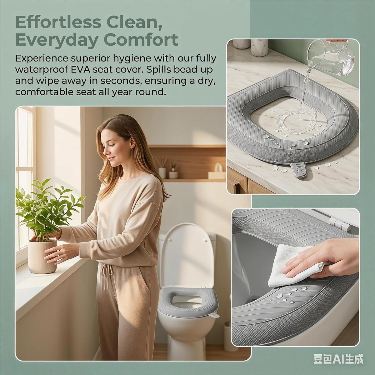 Waterproof Toilet Seat Cushion, 2026 New Toilet Seat Cover Pads - Soft Reusable EVA Cushion with Non-Slip Velcro. Universal, Washable & Portable for Home, Travel, Seniors Comfort. (Gray 2psc)