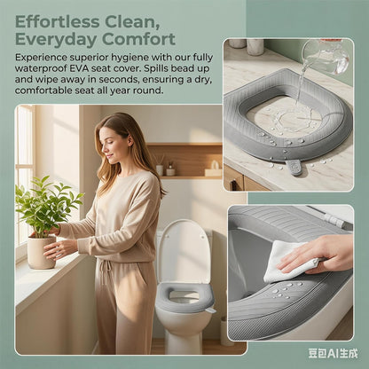 Waterproof Toilet Seat Cushion, 2026 New Toilet Seat Cover Pads - Soft Reusable EVA Cushion with Non-Slip Velcro. Universal, Washable & Portable for Home, Travel, Seniors Comfort. (Gray 2psc)