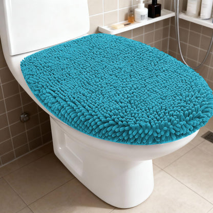 RUN HELIX Bathroom Toilet Lid Cover,Chenille Machine Washable Seat Covers, 17.5x15, Stays in Place Rubber Backing, Fits Most Round, Elongated and Oblong Lids, Accessories Decor,White