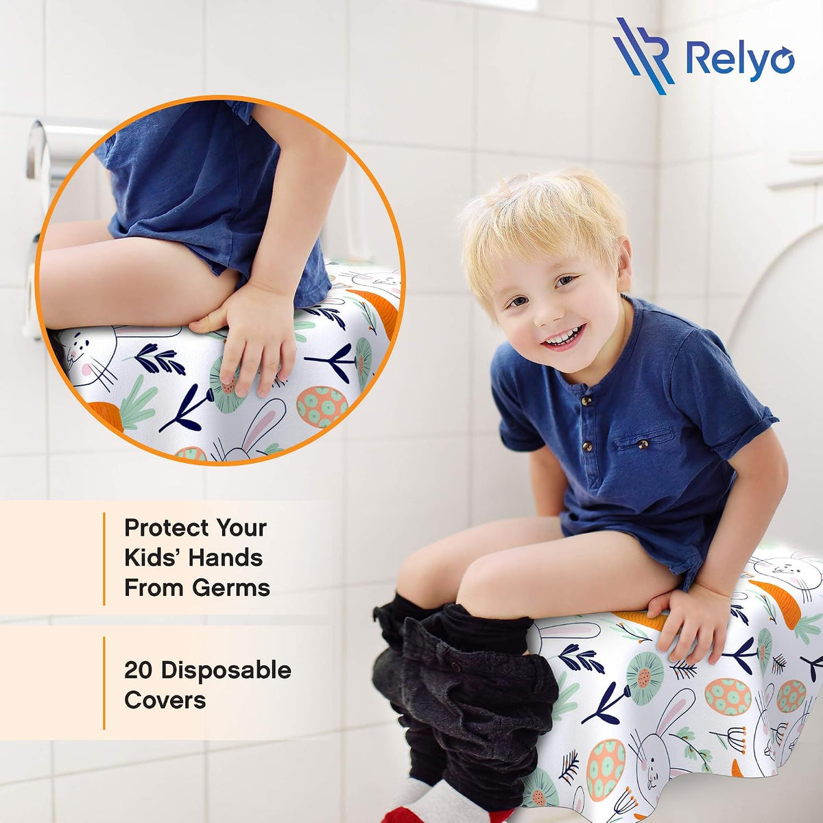 Relyo Disposable Toilet Seat Cover for Travel, Kids, 20 Pack, Bunny