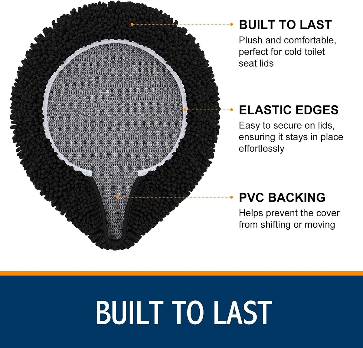 Smiry Soft Chenille Bathroom Toilet Lid Cover 17.5x15, Black