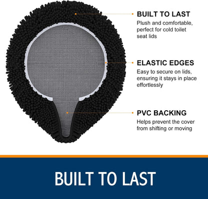 Smiry Soft Chenille Bathroom Toilet Lid Cover 17.5x15, Black
